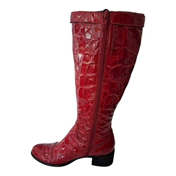 Ecco Burgundy Croc-Embossed Heeled Boots - Picture 4 of 13